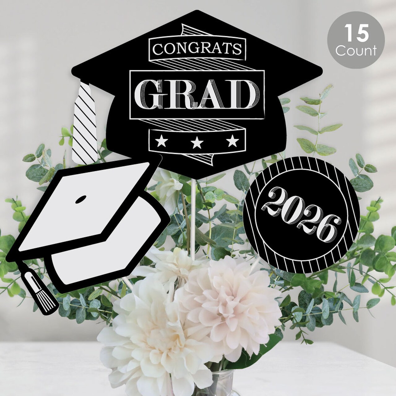 Big Dot of Happiness Graduation Cheers - 2026 Graduation Party Centerpiece Sticks - Table Toppers - Set of 15